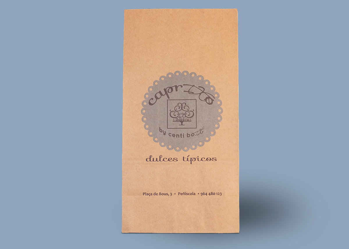 Bolsa papel kraft personalizada con logo para panadería y pastelería