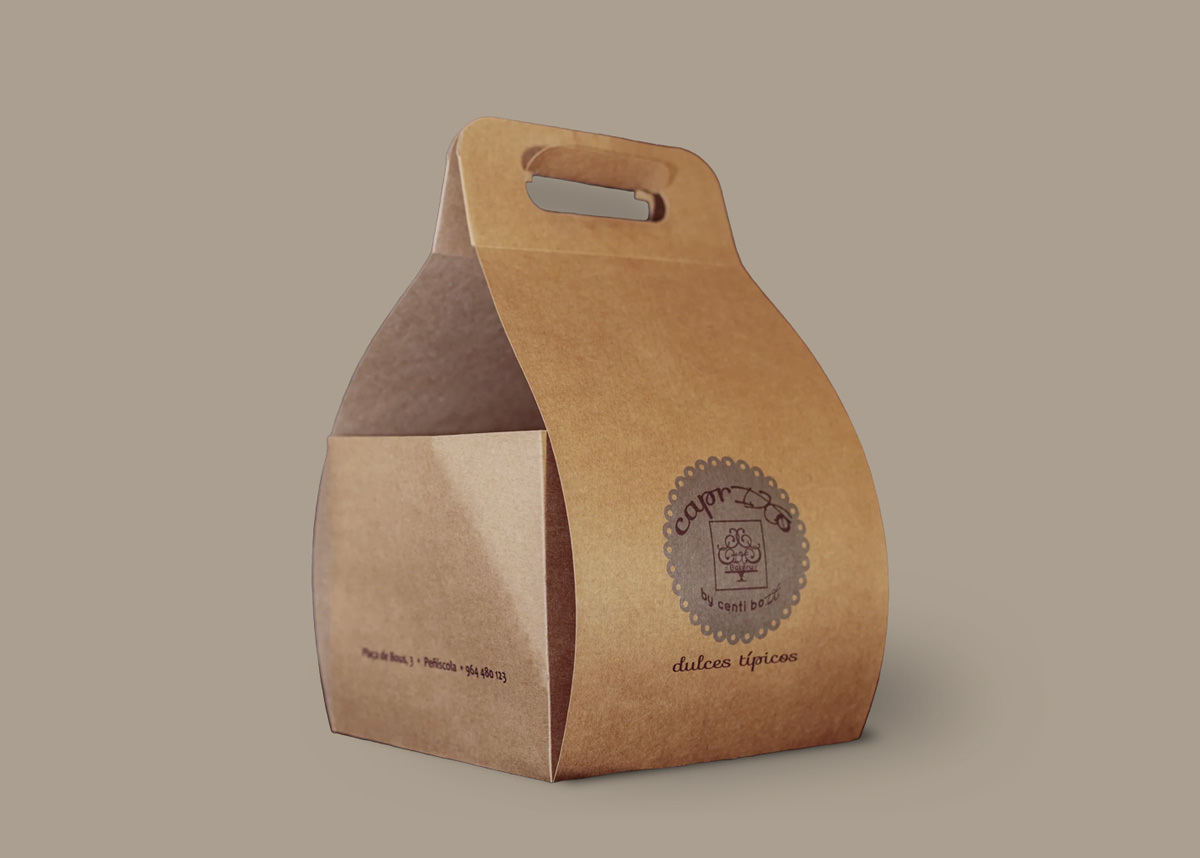 Caja de cartón personalizada. Cartón Kraft con troquel personalizado y logo para Dulces Típicos
